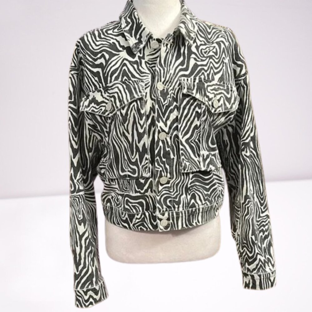 Mother The Out Of Pocket Denim Zebra Print Jacket Size XS